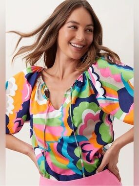 Trina Turk Vista Las Palmas Ruched Floral-Print Top